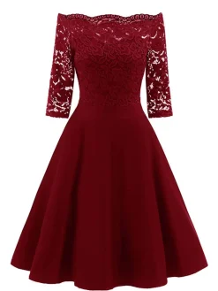 Clearance Retro Stage 1950s Lace Off Shoulder Dress
