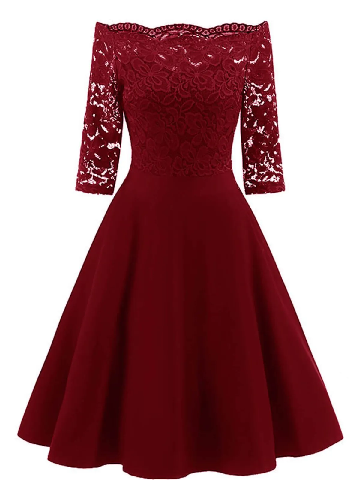 Clearance Retro Stage 1950s Lace Off Shoulder Dress