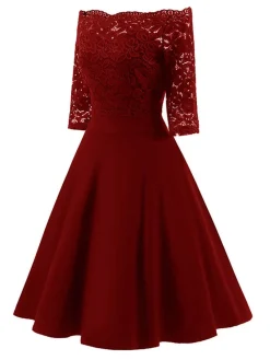 Clearance Retro Stage 1950s Lace Off Shoulder Dress