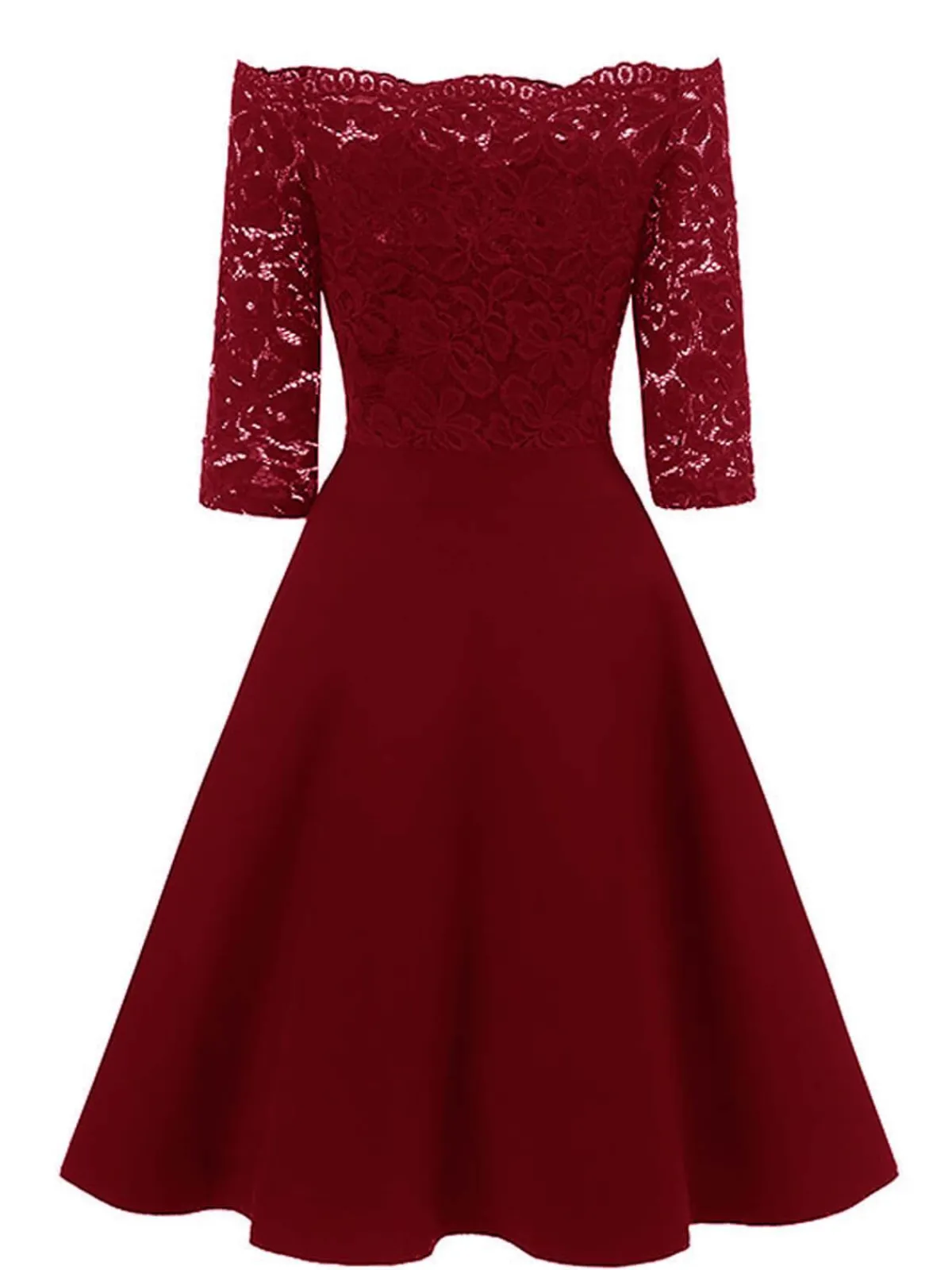 Clearance Retro Stage 1950s Lace Off Shoulder Dress