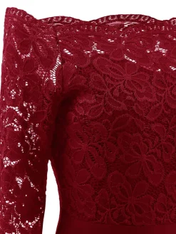 Clearance Retro Stage 1950s Lace Off Shoulder Dress
