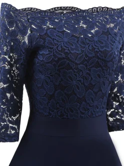 Clearance Retro Stage 1950s Lace Off Shoulder Dress