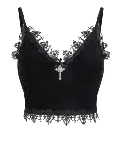 Outlet Retro Stage 1980s Lace Patchwork Cross Crop Camisole