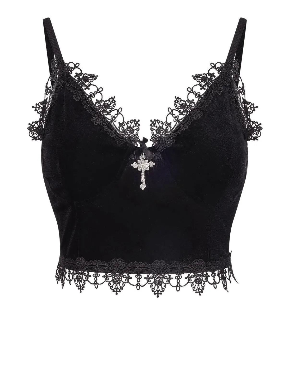 Outlet Retro Stage 1980s Lace Patchwork Cross Crop Camisole