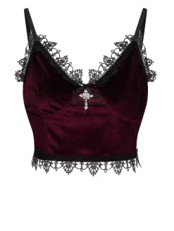 Outlet Retro Stage 1980s Lace Patchwork Cross Crop Camisole
