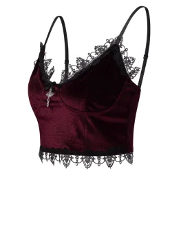 Outlet Retro Stage 1980s Lace Patchwork Cross Crop Camisole
