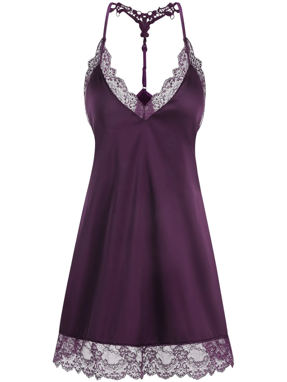 Fashion Retro Stage 1970s Lace Patchwork Spaghetti Straps Nightgown