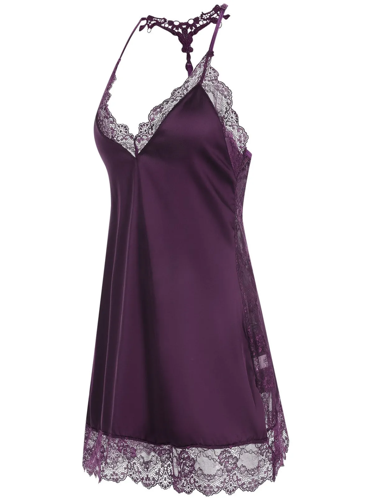 Online Retro Stage 1970s Lace Patchwork Spaghetti Straps Nightgown