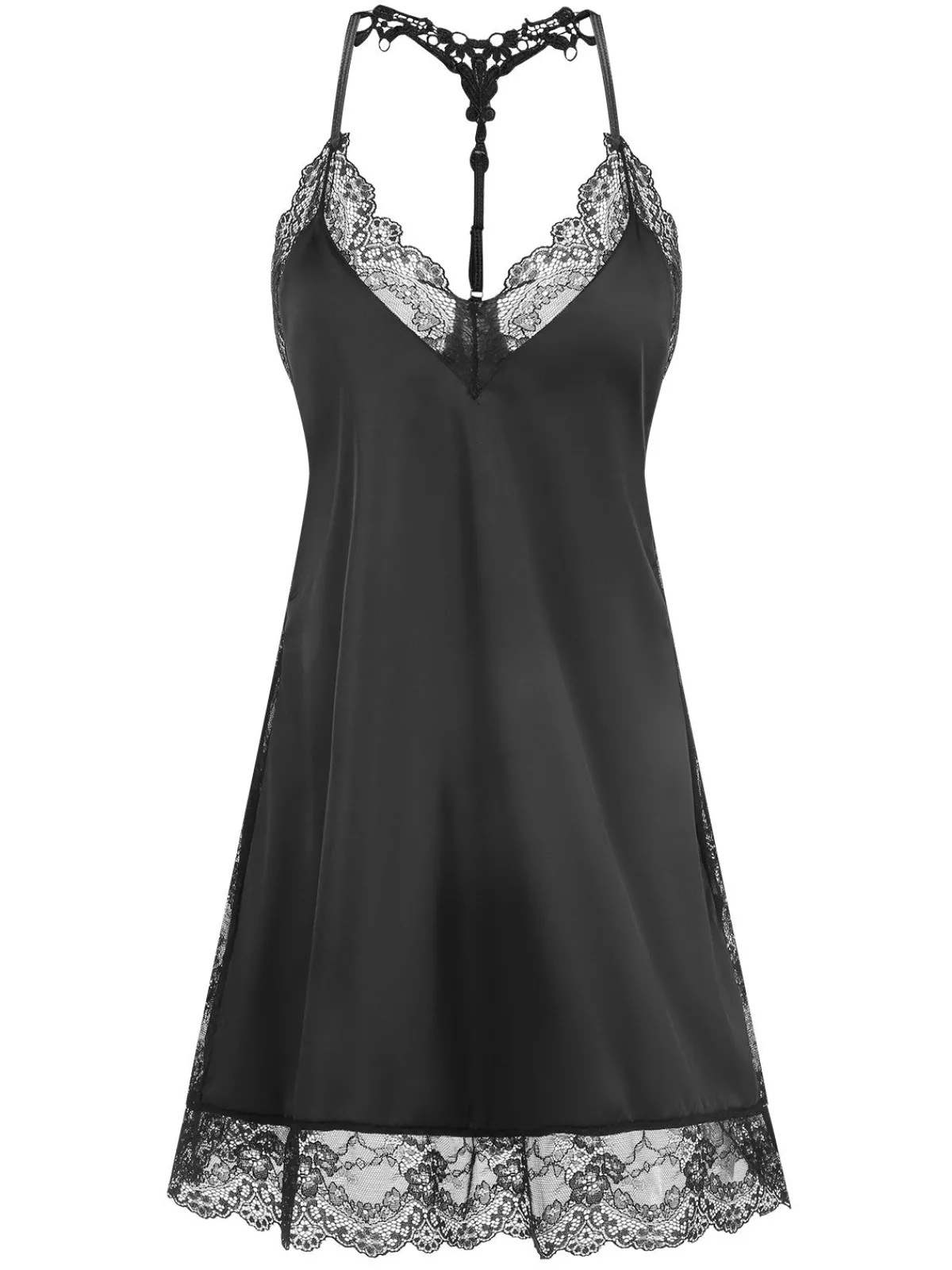Online Retro Stage 1970s Lace Patchwork Spaghetti Straps Nightgown