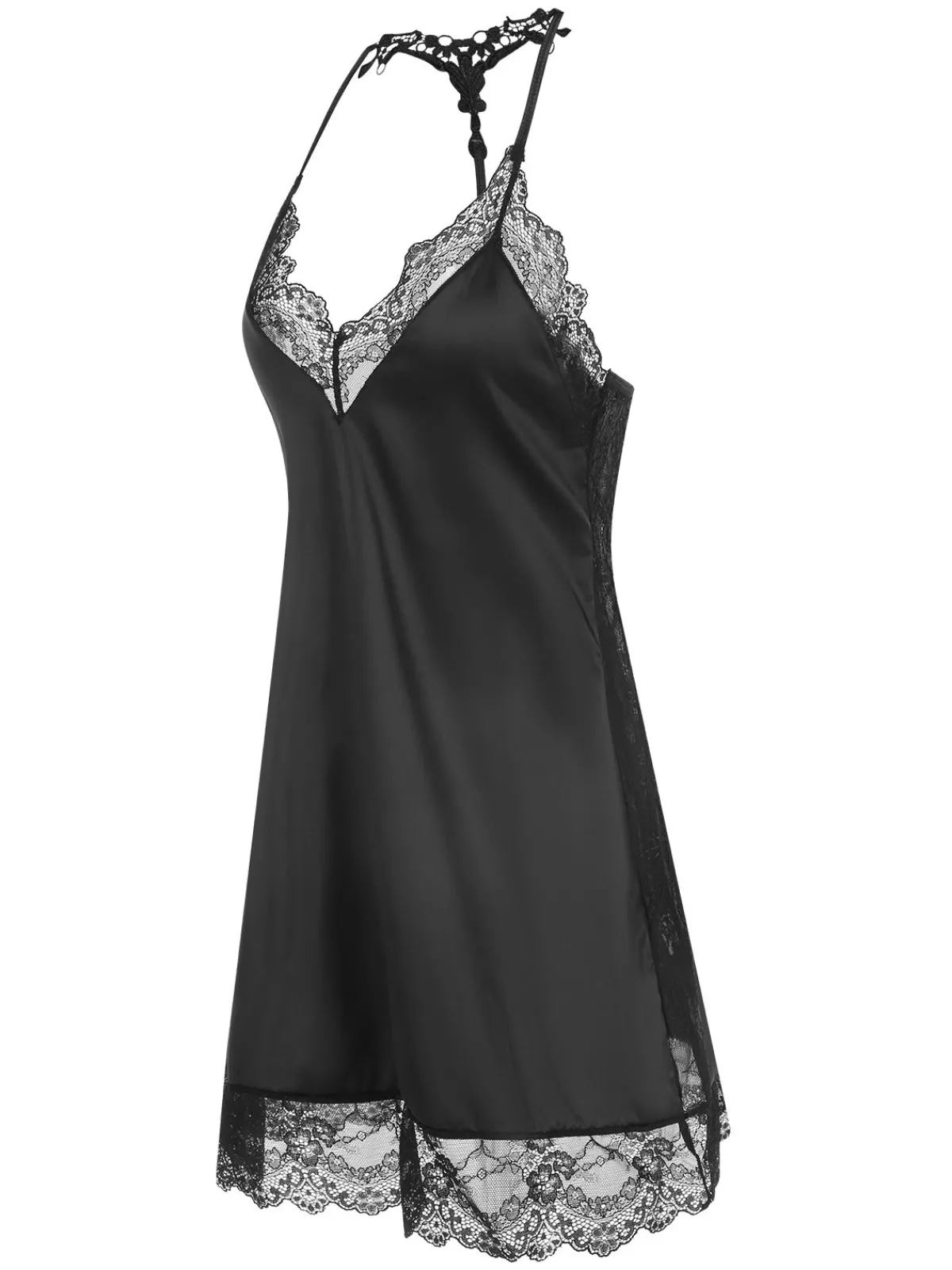 Online Retro Stage 1970s Lace Patchwork Spaghetti Straps Nightgown