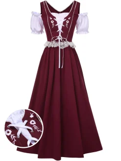 Sale Retro Stage 1940s Lace Puff Patchwork Dress & Ribbon