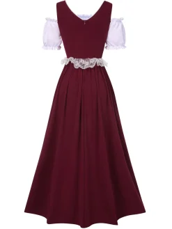 Sale Retro Stage 1940s Lace Puff Patchwork Dress & Ribbon
