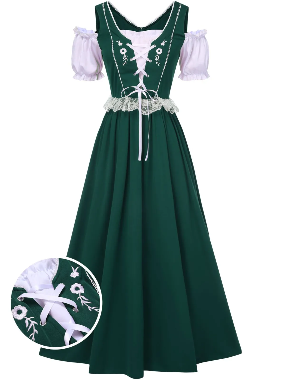 Sale Retro Stage 1940s Lace Puff Patchwork Dress & Ribbon