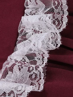 Sale Retro Stage 1940s Lace Puff Patchwork Dress & Ribbon