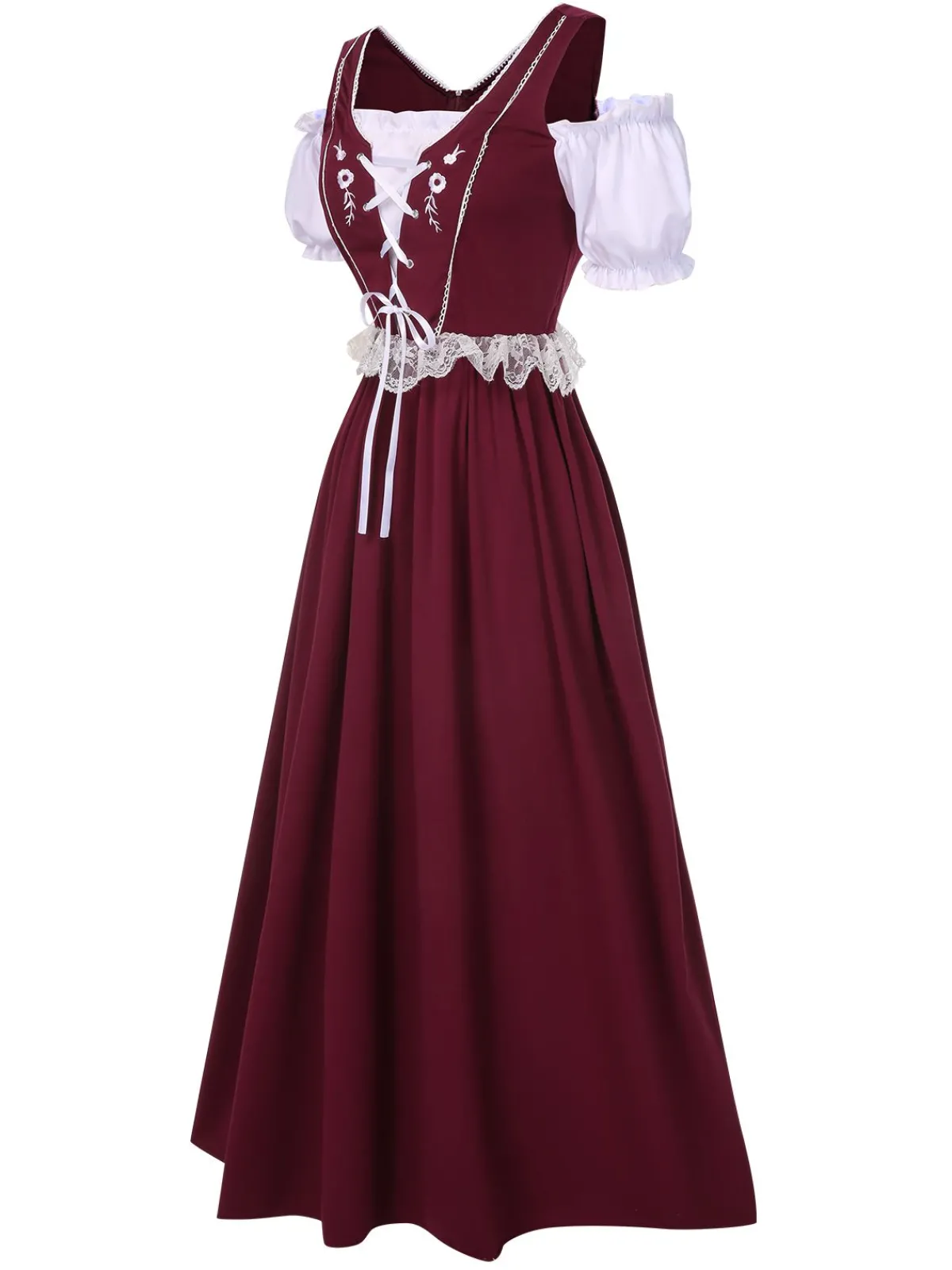 Sale Retro Stage 1940s Lace Puff Patchwork Dress & Ribbon