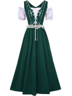 Sale Retro Stage 1940s Lace Puff Patchwork Dress & Ribbon