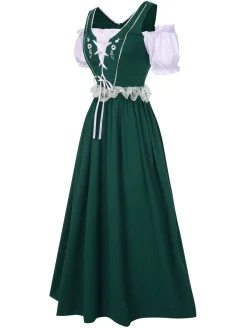 Sale Retro Stage 1940s Lace Puff Patchwork Dress & Ribbon