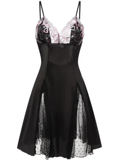 Outlet Retro Stage 1960s Lace Spaghetti Straps Satin Nightgown