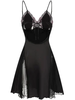 Outlet Retro Stage 1960s Lace Spaghetti Straps Satin Nightgown