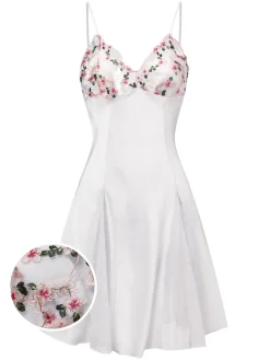 Outlet Retro Stage 1960s Lace Spaghetti Straps Satin Nightgown