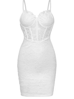 Sale Retro Stage 1960s Lace Suspender Corset Bodycon Dress