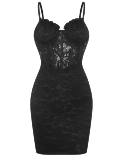 Sale Retro Stage 1960s Lace Suspender Corset Bodycon Dress