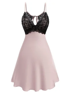 Fashion Retro Stage 1940s Lace Suspender Patchwork Backless Nightgown
