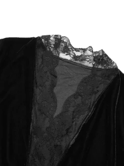 Best Retro Stage 1970s Lace Trim Velvet Lounge Night Robe