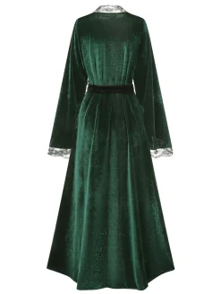 Best Retro Stage 1970s Lace Trim Velvet Lounge Night Robe