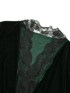Best Retro Stage 1970s Lace Trim Velvet Lounge Night Robe