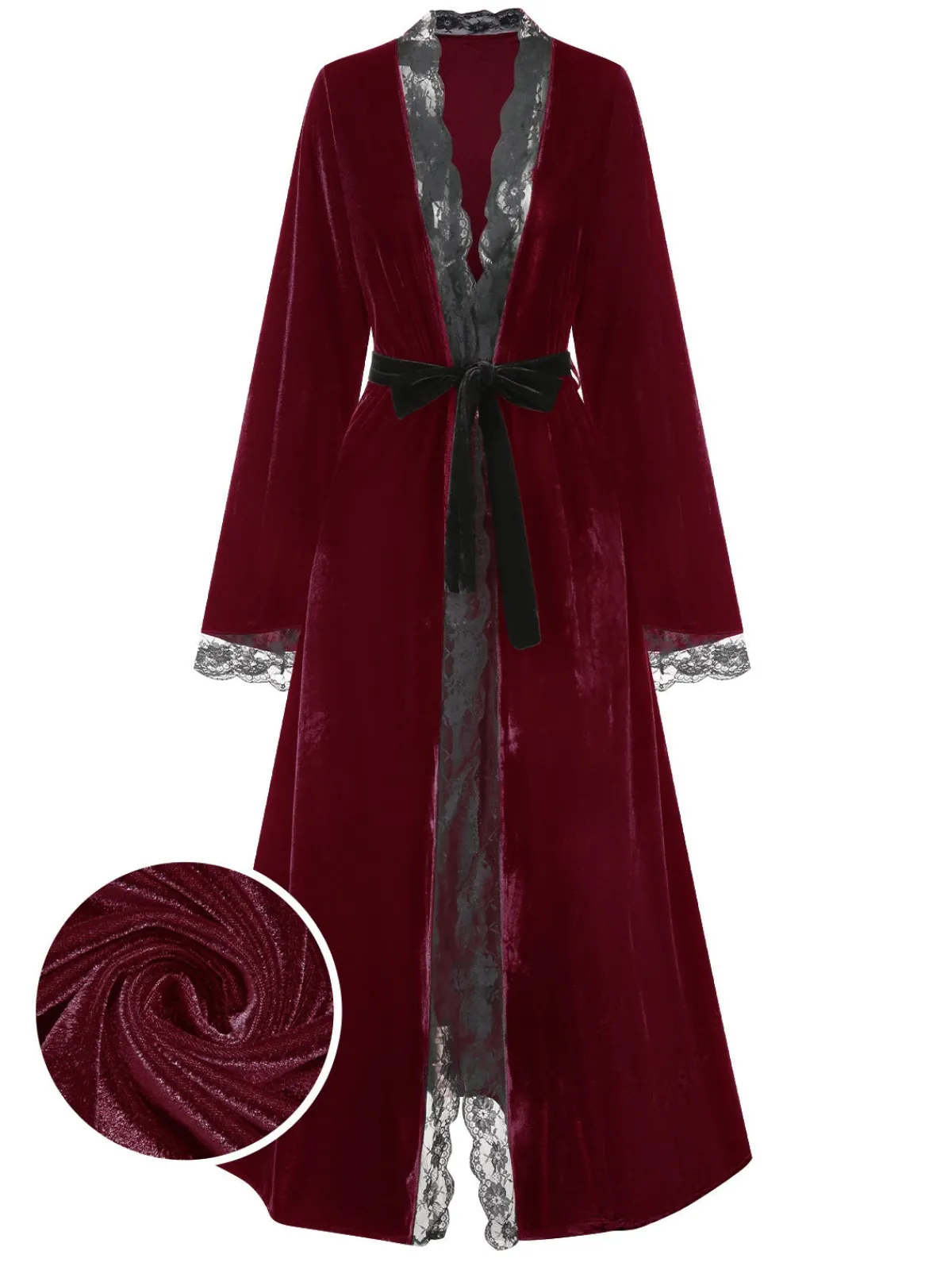 Best Retro Stage 1970s Lace Trim Velvet Lounge Night Robe