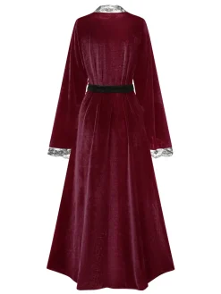 Best Retro Stage 1970s Lace Trim Velvet Lounge Night Robe