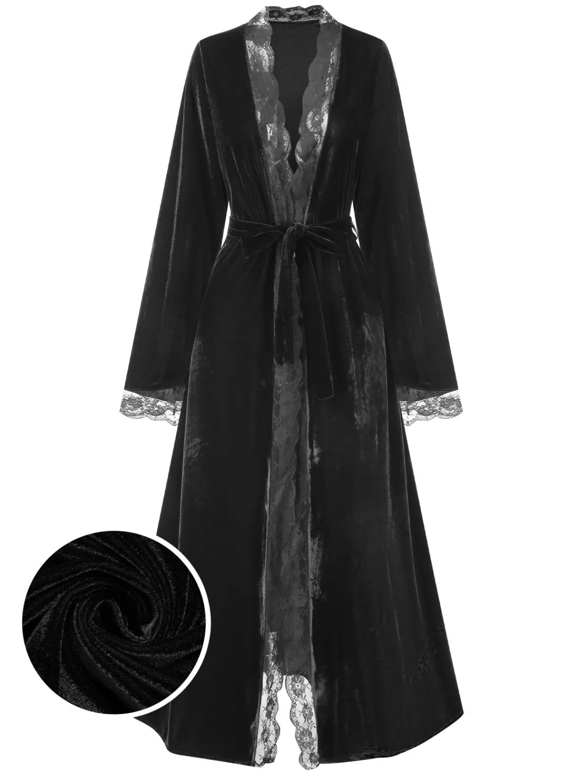 Best Retro Stage 1970s Lace Trim Velvet Lounge Night Robe