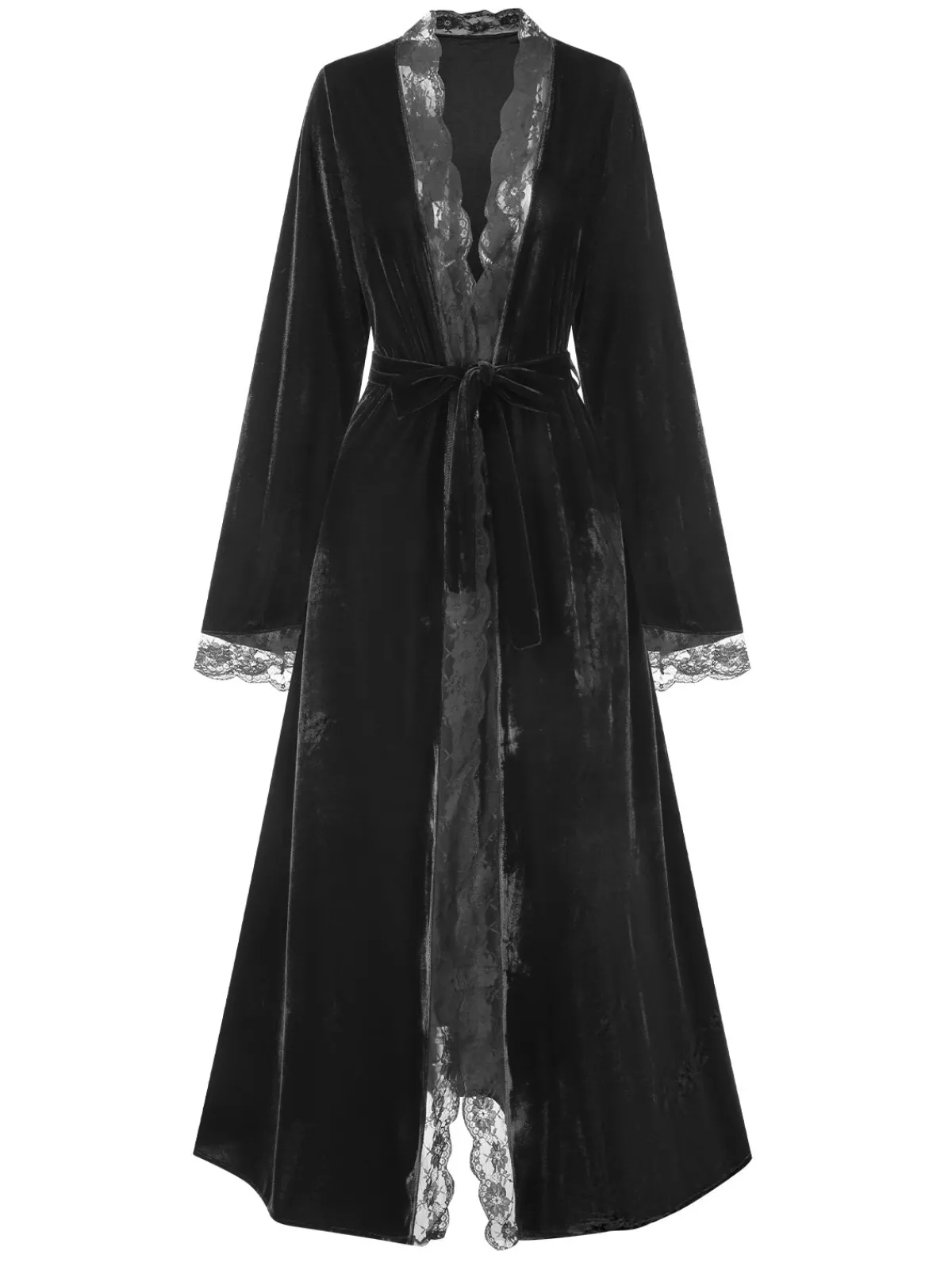 Best Retro Stage 1970s Lace Trim Velvet Lounge Night Robe