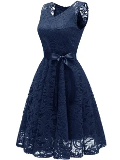 Sale Retro Stage 1950s Lace V Neck Bow Dress