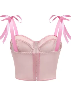 Sale Retro Stage 1940s Lace-Up Bow Mesh Corset Crop Camisole