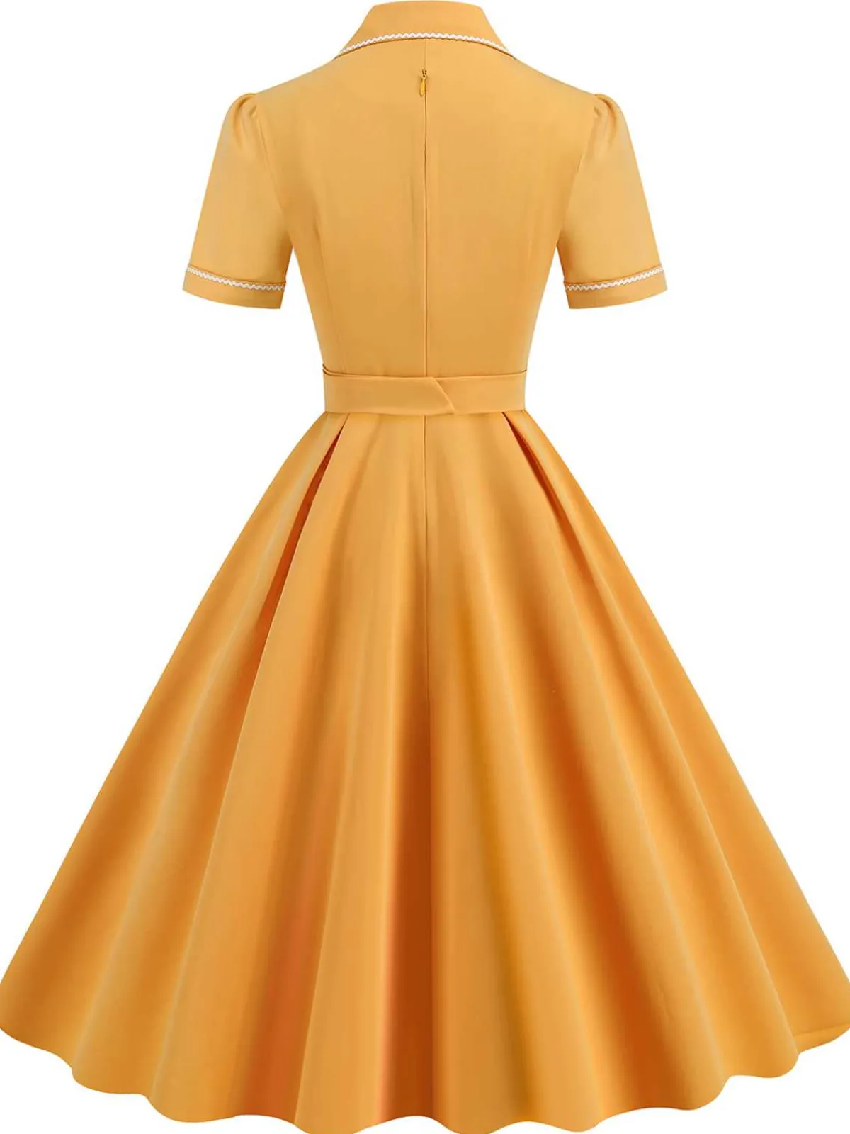 Best Retro Stage 1950s Lapel Belted Solid Dress
