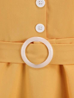 Best Retro Stage 1950s Lapel Belted Solid Dress