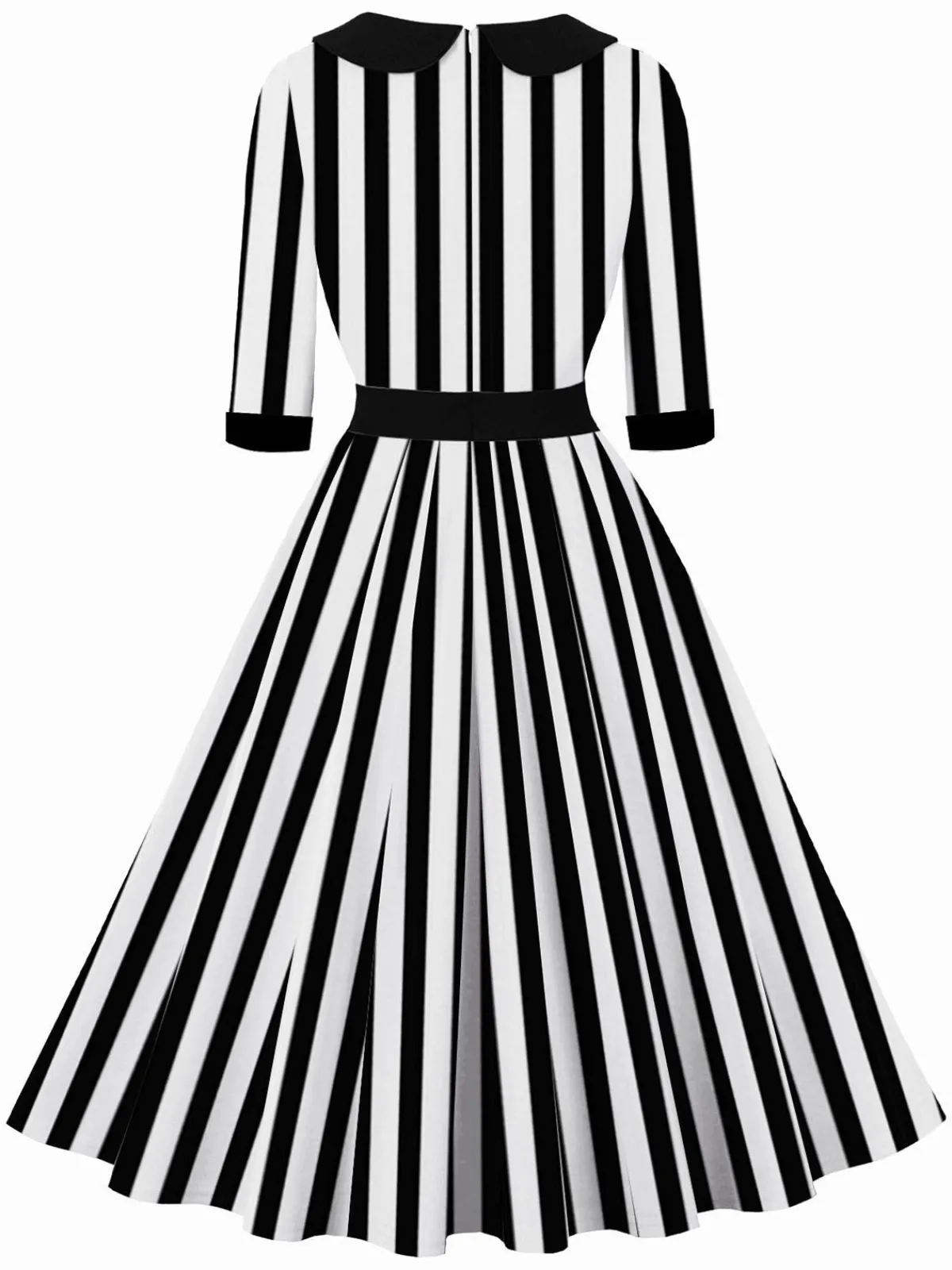 Discount Retro Stage 1950S Lapel & White Stripes Dress Black