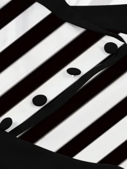 Discount Retro Stage 1950S Lapel & White Stripes Dress Black