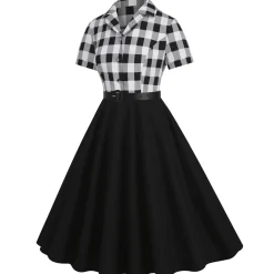 Outlet Retro Stage 1950s Lapel Contrast Belted Dress