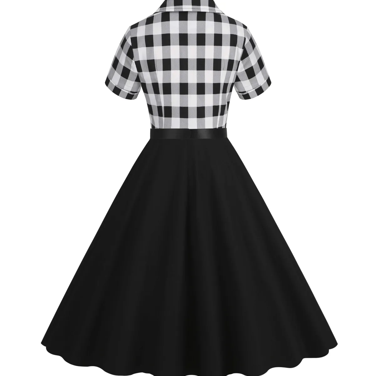 Outlet Retro Stage 1950s Lapel Contrast Belted Dress