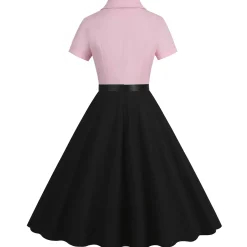 Outlet Retro Stage 1950s Lapel Contrast Belted Dress