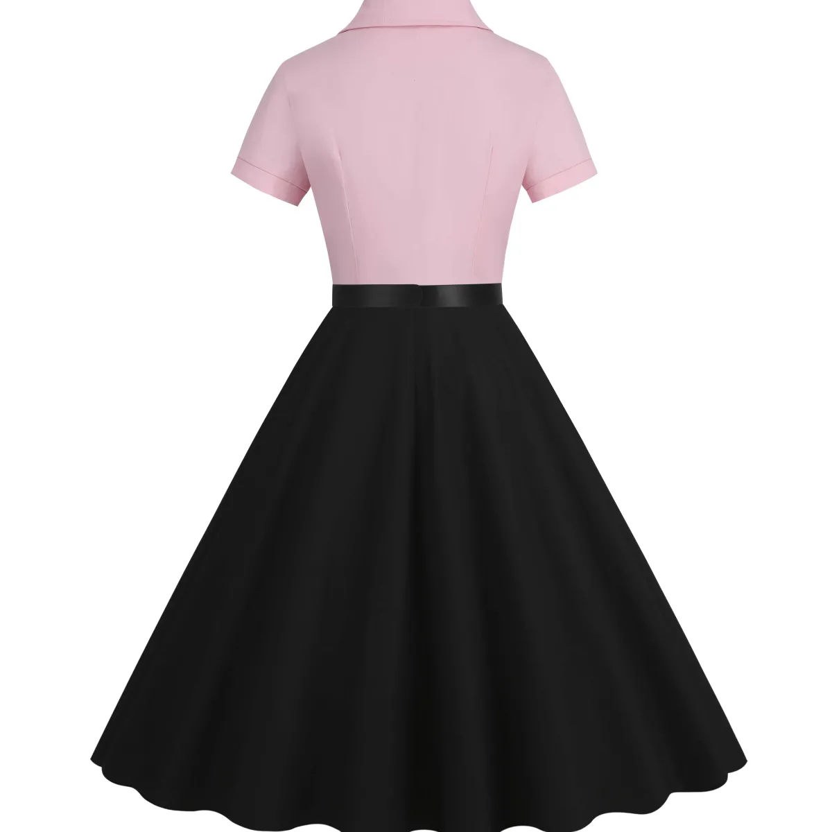 Outlet Retro Stage 1950s Lapel Contrast Belted Dress