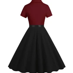 Outlet Retro Stage 1950s Lapel Contrast Belted Dress