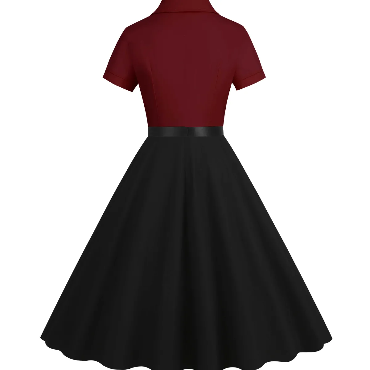 Outlet Retro Stage 1950s Lapel Contrast Belted Dress