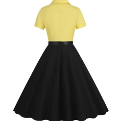 Outlet Retro Stage 1950s Lapel Contrast Belted Dress