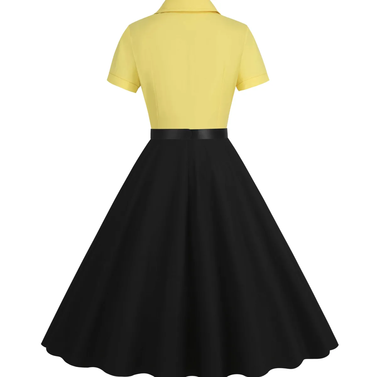 Outlet Retro Stage 1950s Lapel Contrast Belted Dress