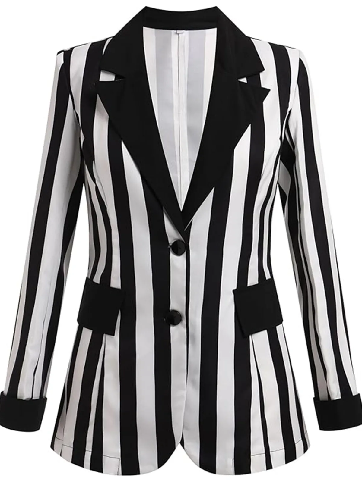 Hot Retro Stage 1950s Lapel Contrast Stripes Blazer Black & White