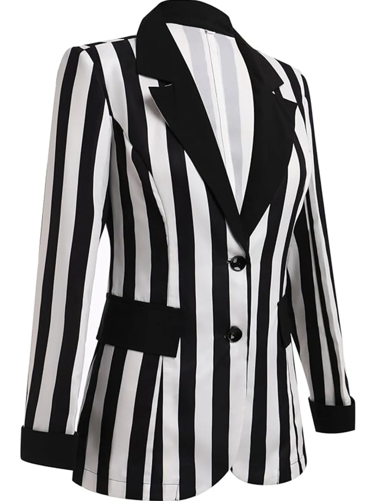 Hot Retro Stage 1950s Lapel Contrast Stripes Blazer Black & White